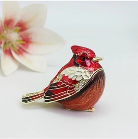 Resim Willowhaven Kırmızı El Yapımı Emaye Kırlangıç Kutusu Kristal Dekorlu Metal Mücevher Kutusu 