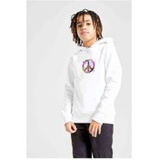 Resim Peace Sign Baskılı Unisex Çocuk Kapüşonlu Beyaz Sweatshirt 