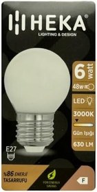 Resim Heka LED Ampul, 6W (48W), 3000K Sarı Işık, E27 Duylu, G45, 6 Adet Set 