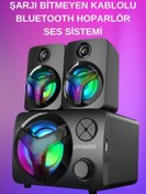 Resim Zineets RGB Işıklı Bluetooth Hoparlör 3.5mm Jack Kablolu Müzik 2+ 1 Ses Sistemi Radyolu Usb Speaker 