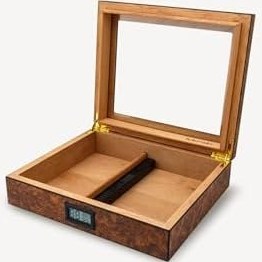 Resim Lubinski Cedar Basic Camlı Puro Kutusu Humidor Slim Dijital Kahve 15S 