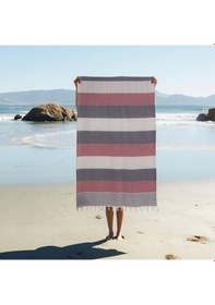 Resim Homedius %100 Pamuk American Desenli Püsküllü Peştemal Banyo Plaj Havlusu - 100x180 Cm Turuncu 