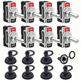 Resim 8 adet Toggle Anahtarı, SPST 2 Pinli Toggle Cadı 15A 250V, Tekne, Yat, Gemiler için Ağır Hizmet Tipi AÇIK KAPALI Anahtar 
