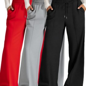 Resim 3'lü Kadın Yüksek Bel Geniş Paça Pantolon Seti - Düz Renk Spor Jogger Eşofman Altı, Ayarlanabilir İpli Çekme ve Manşetli Kenar Tasarımı, 4 Mevsim Günlük & Atletik Giyim, Kırmızı/Siyah/Lacivert Renginde, Şık Makinede yıkanabilen Taytlar, iletişime uygundur. Her mevsim için rahat bol kesim uzun pantolon, şekerlemede ortak noktalara sahip olan bu eğlenceli tayt ile her giriş çıkışta harika bir sezon geçireceksiniz 