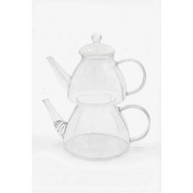 Resim Feyza Design Paslanmaz Çelik Metal Süzgeçli Isıya Dayanıklı Cam Demlik 