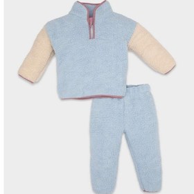 Resim DeFacto Kız Bebek 2'li Takım Pelüş Fermuarlı Dik Yaka Sweatshirt Beli Lastikli Alt D6706A524WNBE216 