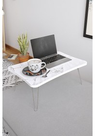 Resim Taşınabilir Katlanır Yatak Koltuk Üstü Hasta Servis Bilgisayar Çalışma Sehpası Beyaz Mermer 