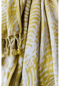 Resim Jakarlı Müslin Peştemal-yaprak Desen-90x170 Cm Hardal Hardal 