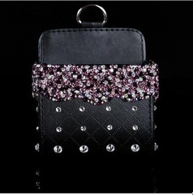 Resim Novahub Mor Bling Kristal Rhinestone Araba Hava Firar Cep Çanta Saklama Kutusu Organizatör Evrensel Deri Araba Cep Telefonu Gözlük Tutucu Mor 
