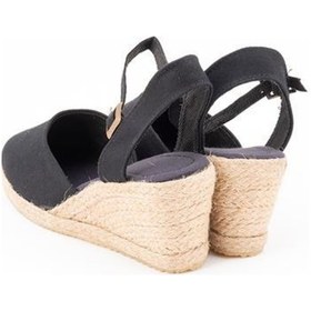 Resim Topuğu Açık Bilekten Bantlı 5 CM Dolgu Topuk Siyah Keten Hasır Espadril ES1006BESCM-1 Siyah 