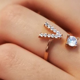 Resim Silver Bazaar Gümüş V Harfli Rose Yüzük 