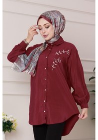Resim Sevitli Önü İnci Taş İşlemeli Tunik-bordo-4791 Bordo 