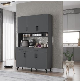 Resim Maya Kahve Köşesi Çok Amaçlı Dolap Kiler Mutfak Dolabı Füme 120 Cm Antrasit 
