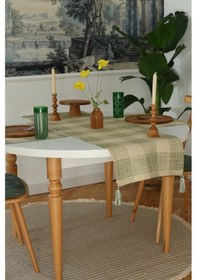 Resim Yakacihome Juta Yeşil 5 Parça 4 Parça Amerikan Servis & 1 Parça Püsküllü Runner Jüt Kumaş Sofra Seti Yeşil 