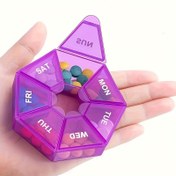Resim 1 adet Çok Renkli Plastik Haftalık Hap Kutusu, Kolay Erişim İçin Kalınlaştırılmış Tasarımlı 7 Bölmeli Taşınabilir Yuvarlak Tablet Saklama Kutusu 