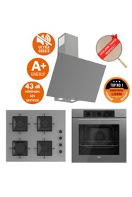 Resim Ferre FlowArt&SilentArt AIVO Yeni Seri Sessiz Antrasit Gri Ankastre Set (D079-SA + QBL62CPR +SS208) 