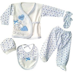 Resim We Bombinoo 5li Zıbın Seti Tavşan Nakışlı Mavi Hastane Çıkışı Çok Renkli 