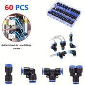 Resim 60 Adet Hızlı Bağlantı Pnömatik Bağlantı Seti, 1/4" OD - Dayanıklı Plastik Hava Hortumu Bağlantı Elemanları, Bölücüler, Dirsekler, Üçgenler & Düz Adaptörler - DIY Projeler için Kolay Kurulum 