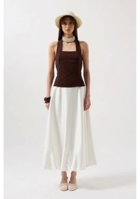 Resim Defymoda Kalın Askılı Crop Bluz Kahverengi 