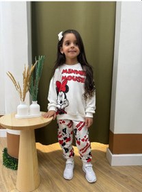 Resim Lolliboomkids Yeni Sezon Kız Çocuk Karakter Baskılı Ekru - Kırmızı Renk Alt Üst Eşofman Takımı 2 İplik Çok Renkli 