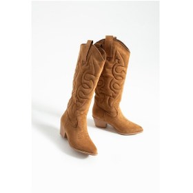 Resim Kadın Sivri Burun Topuklu Çizme Western - Taba Taba 