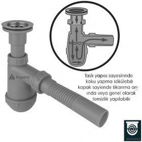 Resim Koku Önleyici Gri Taslı Lavabo Sifonu - Temizlenebilir Hazne, Kör 