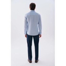 Resim Mudo Erkek Kahverengi Slim Fit Uzun Kollu Keten Gömlek 