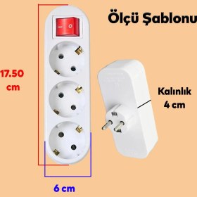 Resim Badem10 Golyat Anahtarlı Düğmeli 3'lü Grup Priz Fiş Priz Topraklı Çoklu Çoğaltıcı Kablosuz 