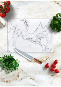 Resim Cam Kesme Ve Sunum Tablası Beyaz Mermer Görünümlü 20cm X 30cm 