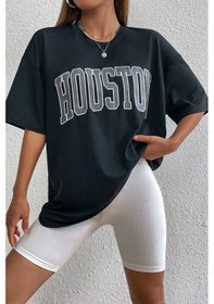 Resim Unisex Houston Baskılı Tasarım Tshirt Siyah 