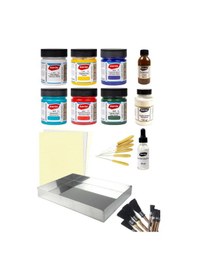 Resim Ebru Başlangıç Seti 25x35 Profesyonel Ebru Seti Ezilmiş Ebru Boyaları Ebru Boyası 