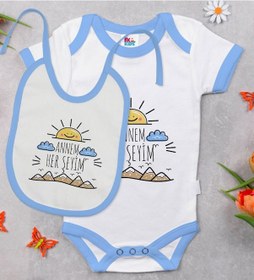 Resim Bk Kids Annem Her Şeyim Tasarımlı Mavi Bebek Body Zıbın Ve Mama Ö Çok Renkli 