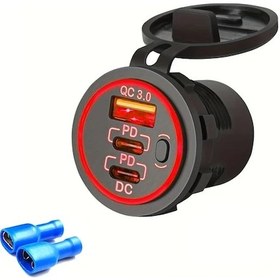 Resim Gaojunshop01 Üçlü Portlu Hızlı Araç Şarj Cihazı Tip-c Pd 30 Qc 30 Düğmeli Kırmızı Işıklı Kablosuz 