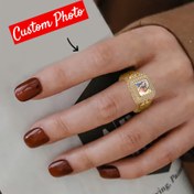 Resim Kadınlar için şık kişiselleştirilebilir fotoğraf halkası - Sentetik zirkonyumlu rodyum kaplamalı bakır, günlük giyim, partiler, düğünler ve özel günler için mükemmel - İdeal Anneler Günü hediyesi, ona romantik bir hediye | Şık takı | Kişiselleştirilebilir halka 