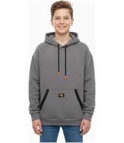 Resim Kapüşonlu Kanguru Cepli 2 İplik Mevsimlik Erkek Çocuk Sweatshirt-90940 Füme 
