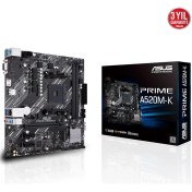 Resim Asus Prıme A520M-K Ddr4 4600MHZ 1xvga 1xhdmı 1xm.2 USB 3.2 Matx Am4 (Amd Am4 5000/4000 /3000 Serisi Ile Uyumlu) 