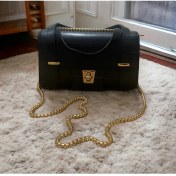 Resim HR Leather Shop Gold Zincirli Kilitli Çanta 