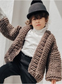 Resim ORGANICMIRA Çocuk Unisex Kahverengi Oversize Ceket Chunky Hırka Bebek Salaş Hırka 