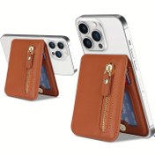 Resim PU Suni Deri Cep Telefonu Manyetik Kart Tutucu Basit Ultra-ince Görünmez Kredi Kartı Tutucu Manyetik Telefon Tutucu Kart Tutucu for iphone 15/14/13/12 Serisi Için Uygun 