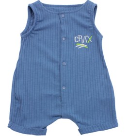 Resim CRACKERBABY Mavi Renk Crax Yazılı Çıtçıtlı Yumaşak Kısa Bebek Tulumu 