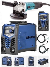 Resim Dragro Germany Technology Çift Kartlı 200 Amper Invertör Kaynak Makinası-mavi-3000w Taşlama 2li Set 