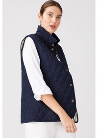 Resim Desen Kolsuz Kapitone Yelek - Minimalist Oversize Günlük Lacivert 