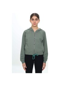 Resim Toontoy Kız Çocuk Kapüşonlu Fermuarlı Reglan Kol Örme Hırka - Beli Ayarlanabilir Kordonlu & 2 İplik Yeşil 