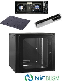 Resim Ulusal 16U 600X600 Duvar Tip Kabinet seti 2li Duvar Tipi Fan 9lu PDU Priz 600mm Sabit Raf Dahil Set 