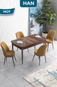Resim Canisa Han Serisi, 70x114 Açılabilir Mdf Masa Takımı,barok Ahşap Desen Masa, 4 Cappucino Sandalye 
