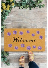 Resim Mor Çiçekler, Welcome, İç Ve Dış Kapı Önü Paspası, Dijital Baskı 