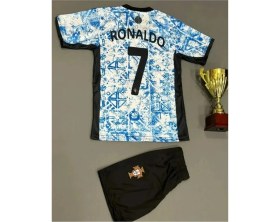 Resim Portekiz 2024/25 Cristiano Ronaldo Deplasman Çocuk Forması 4'lü Set(Buz Mavisi) 