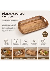 Resim Mien Akasya Ahşap Servis Tepsisi 43x30 Cm Doğal, Şık Ve Çok Amaçlı Sunum Tepsisi Kahverengi 