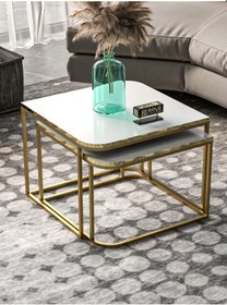 Resim Orta Sehpa Damla İkili Lüx Gold Beyaz Çok Renkli 