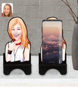 Resim Bk Gift Kişiye Özel Kadın Karikatürlü Ahşap Biblo Telefon Standı-35 